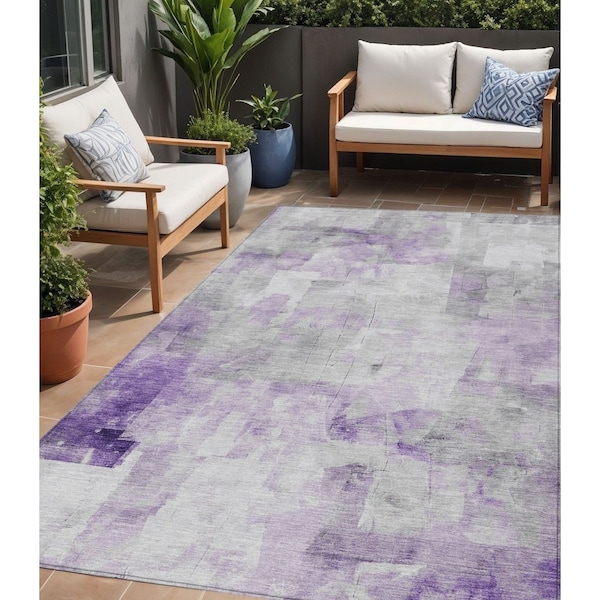Homeroots 5' X 8' Lavender Gray And Ivory Abstract Washable Indoor Outdoor Area Rug 616874 - main