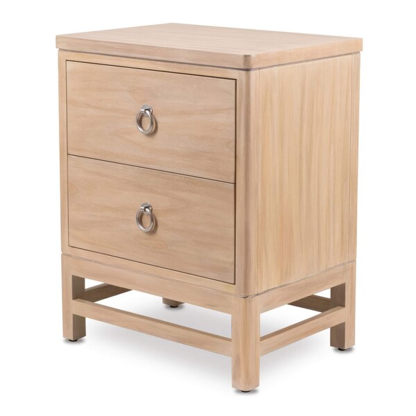 Homeroots 30" Sand Wood and Solid Wood Square Two Drawer Nightstand with USB Port 571348 - main