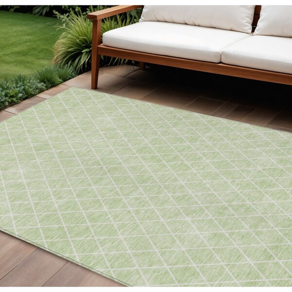 Homeroots 9' X 12' Mint Green And Ivory Geometric Washable Indoor Outdoor Area Rug 596127 - main