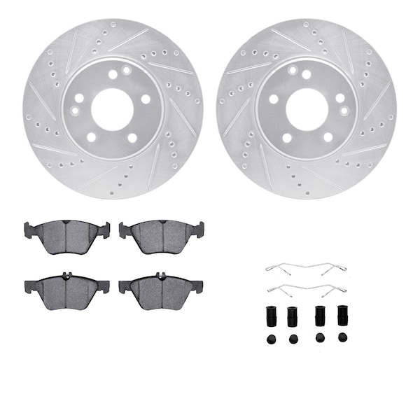 Dynamic Friction Co DFC Rotors-Drilled & Slotted-Silver w/ EURO 5000 Ceramic Brake Pads Incl Hdw 7612-63061 - main