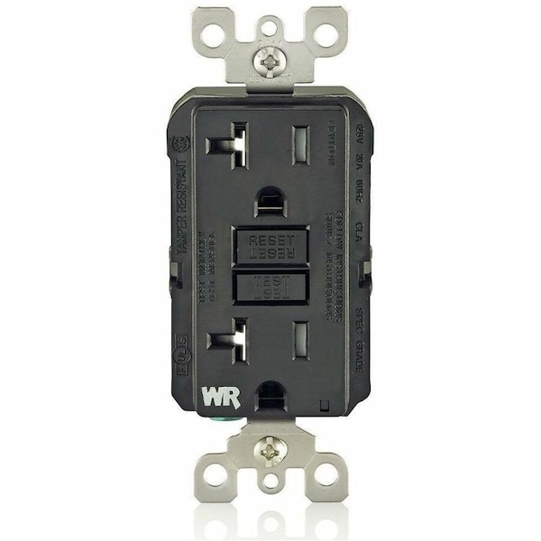 Leviton GFIRcptcl, 20A, 125VAC, Blk, Polycarbonate GFWT2-E - main