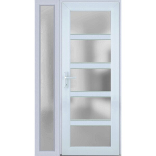 Vdomdoors Front Exterior Prehung FiberGlass Door Frosted Glass / Manux 8002 White Silk / Sidelight Exterior W MANUX8002EXD-WS-W30+14 x H80-RH - main