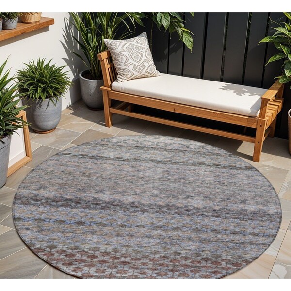 Homeroots 8' Brown Black And Brick Red Round Striped Washable Indoor Outdoor Area Rug 605689 - main