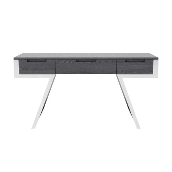 Homeroots 63" Gray and Silver Writing Desk With Three Drawers 482422 - main