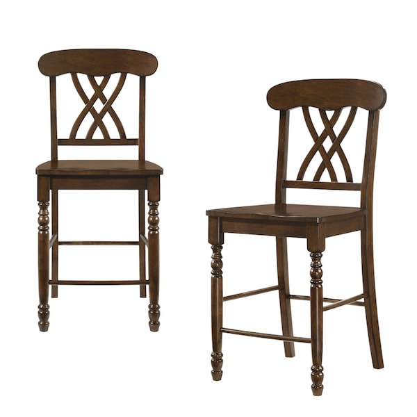 Homeroots Set of Two 24" Walnut Solid Wood Counter Height Bar Chairs, 2PK 573452 - main