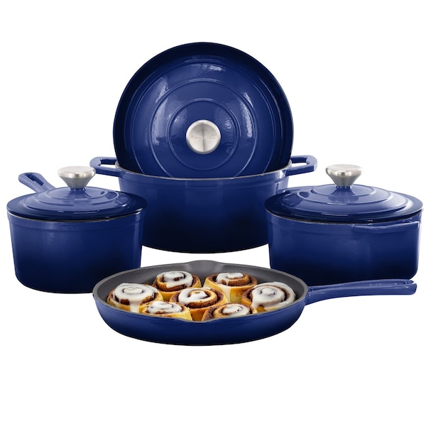 Megachef 7 Piece Enameled Cast Iron Cookware Set in Blue 750124531M - main
