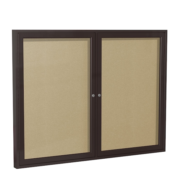 Ghent Indoor/Outdoor Enclosed Vinyl Bulletin Board, Bronze Aluminum Frame, 3'Hx5'W, 2 Door, Caramel PB23660VX-181 - main