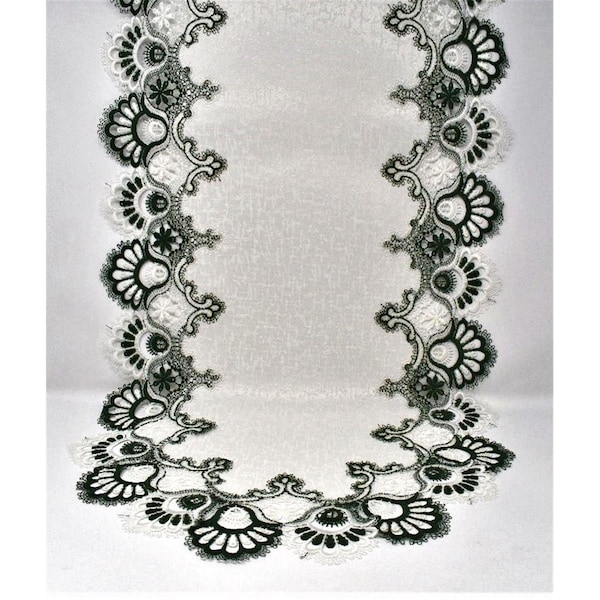 Sinobrite H8139-G-15x54 15 x 54 in. Green European Lace with White Antique Fabric Table Runner H8139/G-15x54 - main