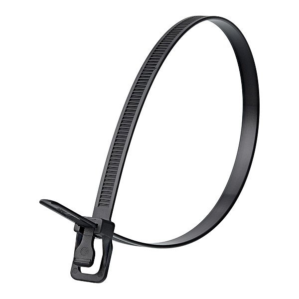 Retyz Reusable Cable Ties, 8 in L, 55 mm Max Bundle Dia., Black, Nylon 6/6, 120 lb Strength, 100 PK WKT-S08BK-TA - main