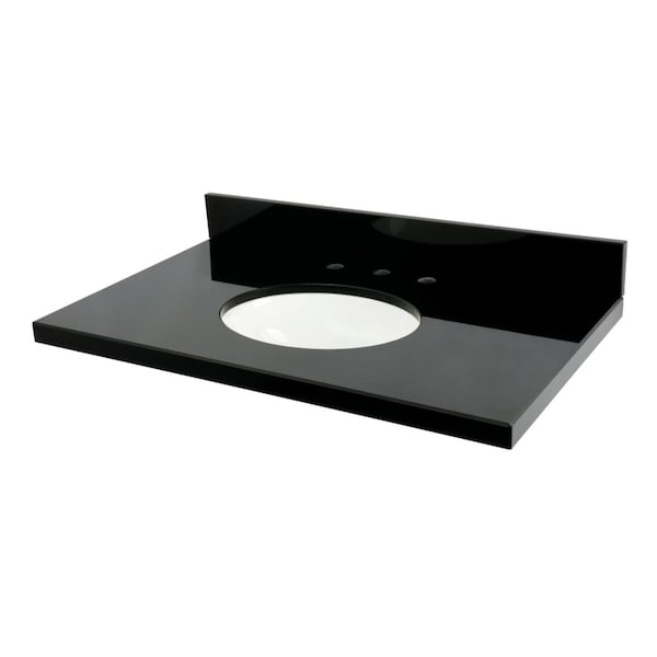 Kingston Brass 36" x 22" Black Granite Vanity Top with Oval Sink, 8" Faucet Drillings, Black/White KVPK3622K38 - main