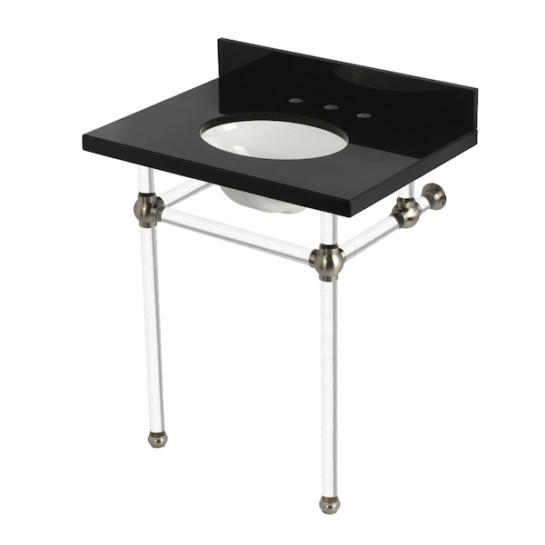 Kingston Brass 30" Black Granite Console Sink with Acrylic Legs, 8-Inch, 3-Hole, Black Granite/Brushed Nickel KVPK30KA8 - main