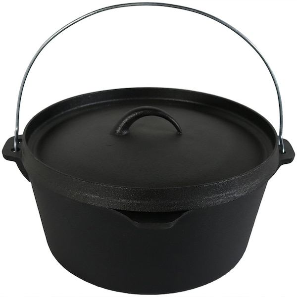 Homeroots 12in Black Cast Iron Dutch Oven Stock Pot 666726 - main