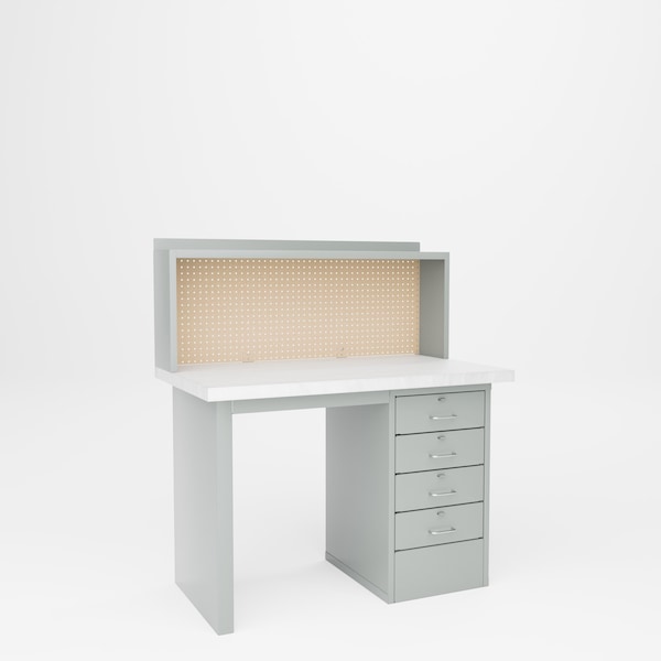 Pucel Side Drawer Work Station, Four Drawer, 48 in W x 33 in H x 30 in D, Light Blue EDB-3048-L - main