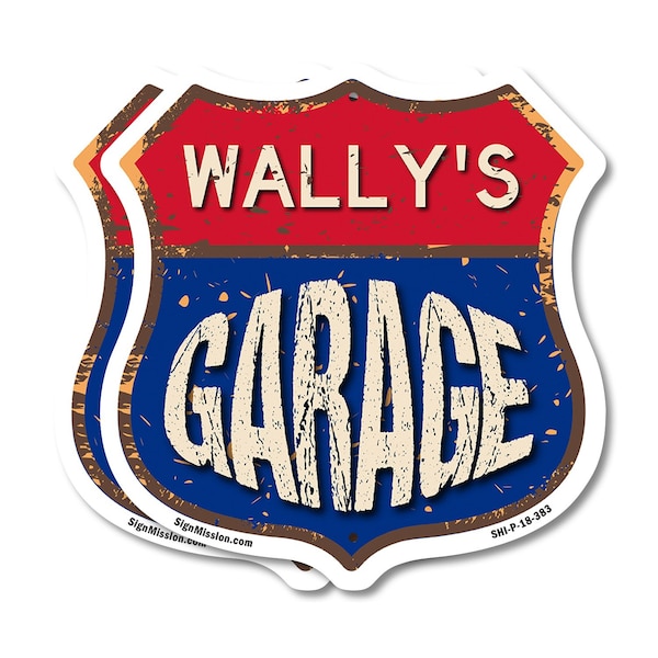 Signmission Wally's Garage, 18 inch X 18 inch, Plastic Sign, 2PK SHI-P-2PACK-18-383-WALLY - main