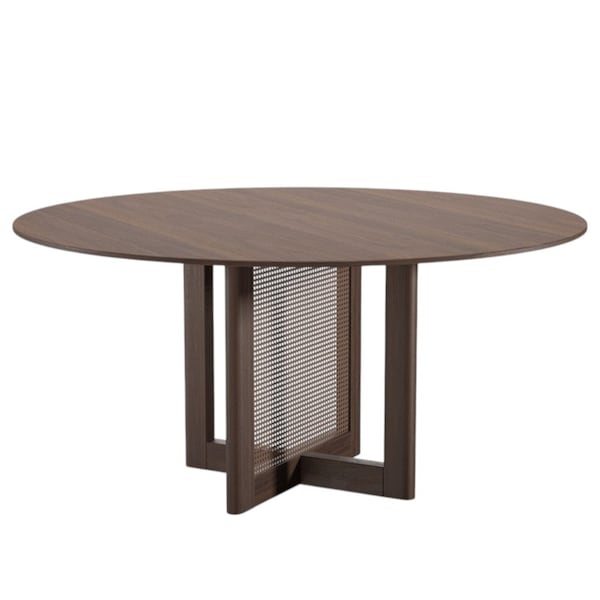 Homeroots 60" Brown Solid Wood and Rattan Cross Leg Base Round Top Dining Table 712201 - main