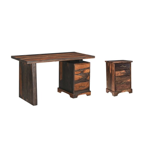 Homeroots 54" Dark Brown Solid Wood Writing Desk and Bookshelf Set With Three Drawers 634356 - main