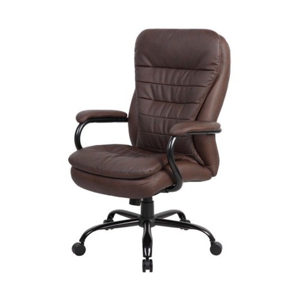 Boss Heavy Duty Double Plush Chair, Brown Back, 33-1/2 in W 31" L 45-1/2" H, Fixed, Leather Seat B991-BB - main