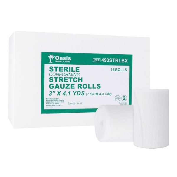 Oasis Sterile Stretch Gauze Rolls, 3"x4.1 Yards, 16PK 493STRL - main