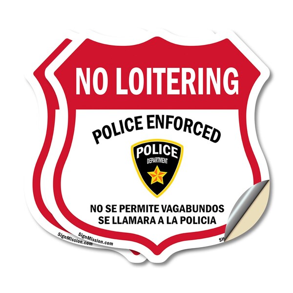Signmission Bilingual No Loitering Shield Sign Polic, 12 inch X 12 inch, Vinyl Decal, 2PK SHI-D-2PACK-12-365 - main