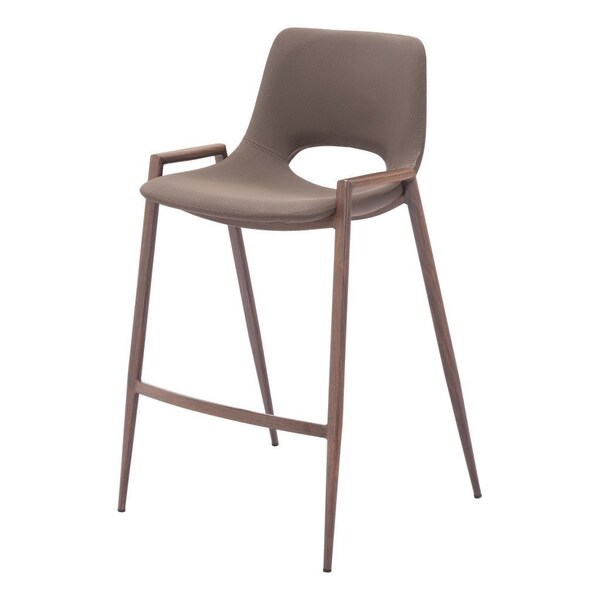 Homeroots Set of Two 26" Brown Faux Leather And Steel Low Back Counter Height Bar Chairs 555661 - main