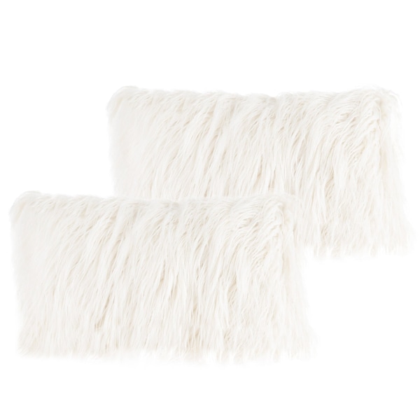 Lavish Home 12x20 Plush Lumbar Faux Fur Pillows 2-Pack Decorative Pillow Insert and Shag Cover Set, White SH-BUND163 - main