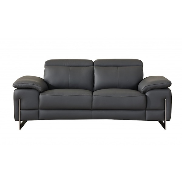 Homeroots 71in Dark Gray And Silver Genuine Leather Loveseat 329679 - main
