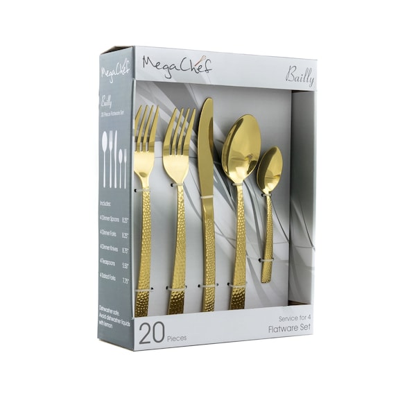 Megachef Baily 20 Piece Flatware Utensil Set, Stainless Steel Service for 4 in Gold MCFW-BAILY-GOLD - main