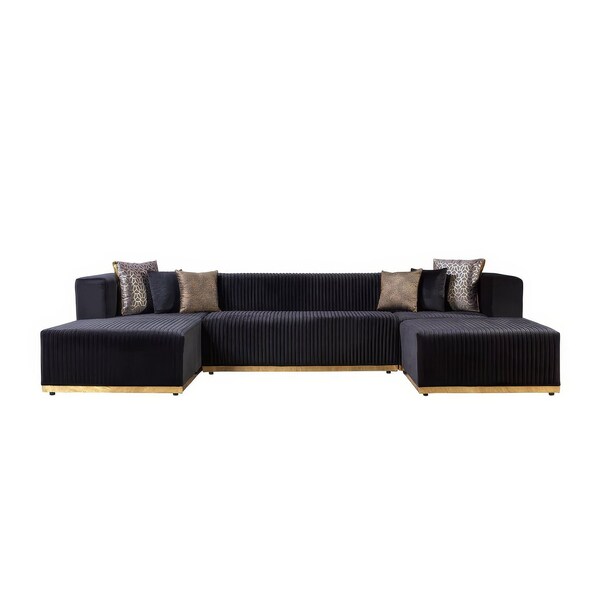 Homeroots Black Velvet Modular U Shaped Four Piece Sofa and Chaise Sectional With Toss Pillows 644108 - main