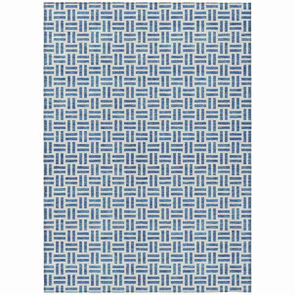 Homeroots 5' X 8' Denim Blue And Ivory Geometric Washable Indoor Outdoor Area Rug 614738 - main