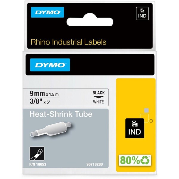 Dymo Rhino Heat Shrink Tubes Industrial Label Tape, 0.37 in. x 5 ft, White/Black Print 18053 - main