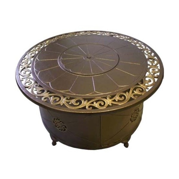 Hiland Outdoor Round Aluminum Propane Fire Pit with Scroll Design F-1201-FPT - main