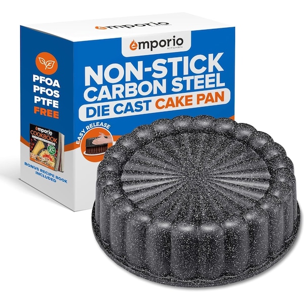 Emporio Kitchen Baking Pan Two-Layered Nonstick Gray Marble Coating Al. Fluted Cake Pans Oven Safe Up To 450 DegF EMPKBTP152 - main