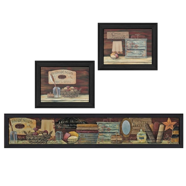 Homeroots Set Of Three Country Bath II Collection 1 Black Framed Print Bathroom Wall Art, 3PK 405626 - main