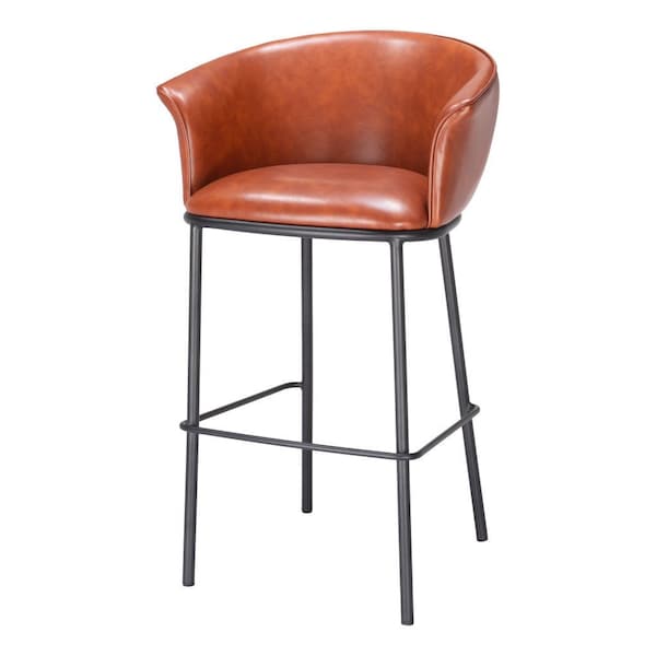 Homeroots 30" Brown And Black Faux Leather And Steel Bar Height Bar Chair 555656 - main