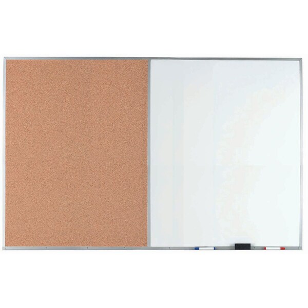 Aarco Al Frame Combination Board Bulletin Board Next to a Melamine Marker Board, 48''Hx72''W WDCO4872 - main