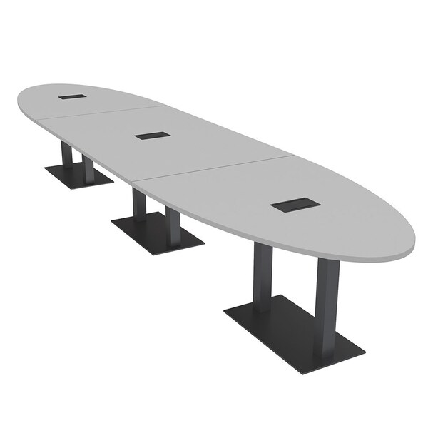 Skutchi Designs Oval Conference Table With Power, 48 in W, 192 in L, Grey HAR-OVL-48X192-DOU.BK-U779-EBLK - main