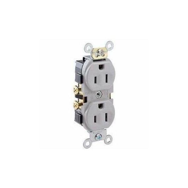 Leviton Straight Blade Receptacle, 5-15R, 15 A, 125V AC, 2 Pole, 3 Wire, Flush Mount, Single, Gray CR15-GY - main