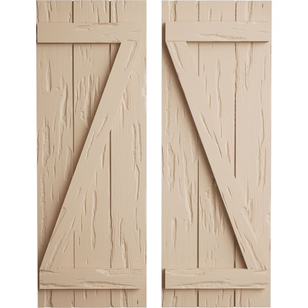 Ekena Millwork Rustic Three Board Joined Board-n-Batten Pecky Cypress Faux Wood Shutters w/Z-Board, 16 1/2"W x 32"H SHUBJZ16X32PCPR - main
