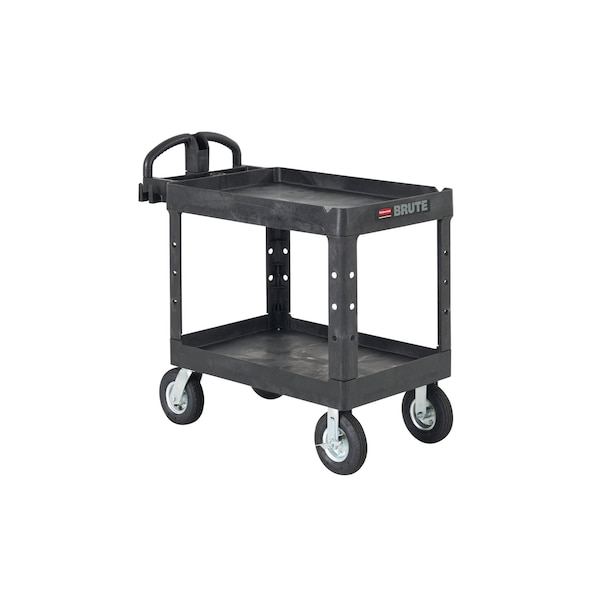 Rubbermaid Commercial Utility Cart with Deep Lipped Plastic Shelves, Plastic, 500 lb Load Capacity, 2 Shelves, 26 in W FG452010BLA - main