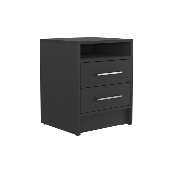 Homeroots 20" Black Two Drawer Faux Wood Nightstand 543667 - main