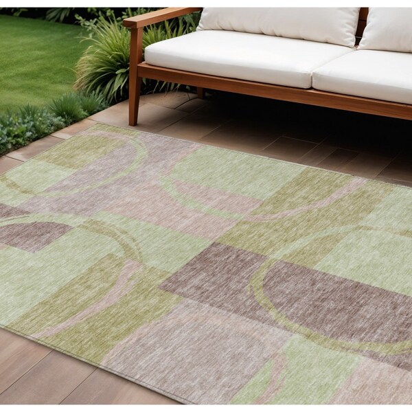 Homeroots 10' X 14' Blush And Mint Green Abstract Washable Indoor Outdoor Area Rug 612562 - main