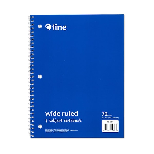 C-Line Products 8-1/2" x 10-1/2" Blue Wide Ruled 1-Subject Spiral Notebook, 1/EA, 24EA/CT 22038-CT - main