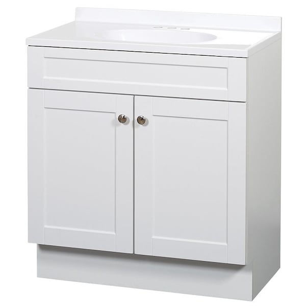 Zenna Home 2Door Shaker Vanity with Top, Wood, White, Cultured Marble Sink, White Sink SBC30WW - main