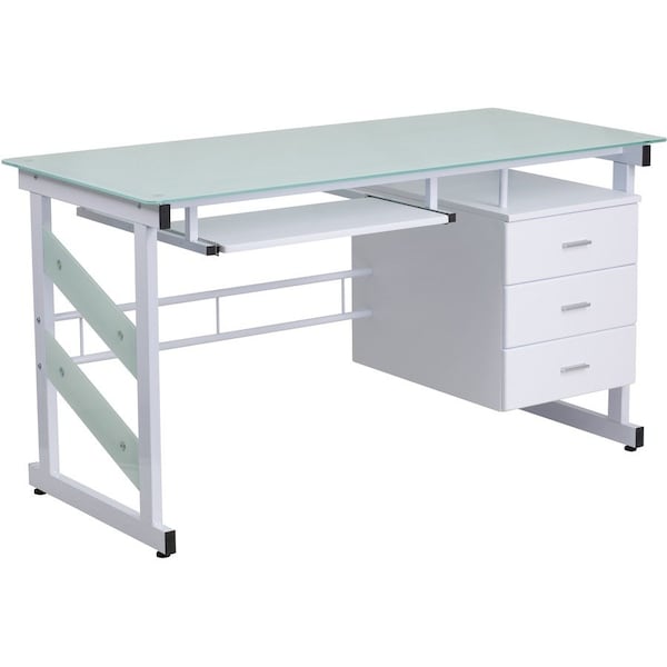 Flash Furniture Computer Desk Computer Desk w/3 Drawer Pedestal, Wht, 25-1/2" to 33" D X 29-3/4" H, 55" W X NAN-WK-017-GG - main
