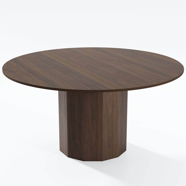 Homeroots 60" Brown Wood Pedestal Base Round Top Dining Table 720956 - main