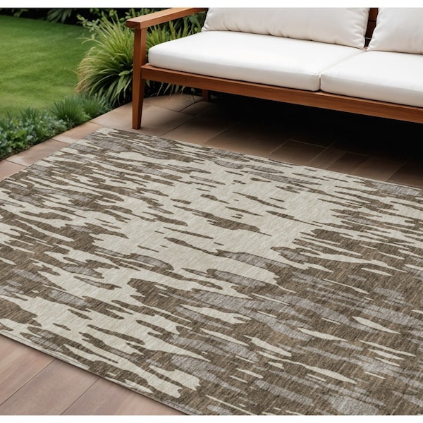 Homeroots 8' X 10' Brown And Ivory Abstract Washable Indoor Outdoor Area Rug 612644 - main