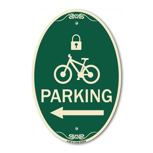 Signmission Parking With Lock Cycle & Left Arrow Symbol, 12 In X 18 In Architectural, Heavy Gauge Aluminum A-OV-G-1218-23474 - main