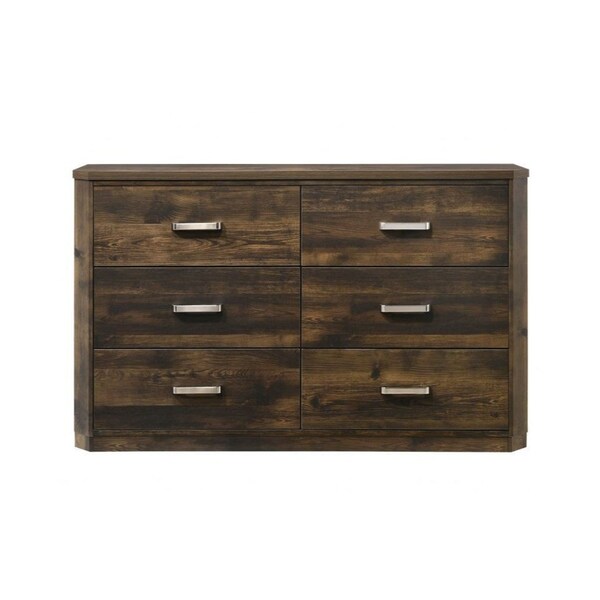 Homeroots 59" Dark Brown Solid and Manufactured Wood Six Drawer Double Dresser 490467 - main