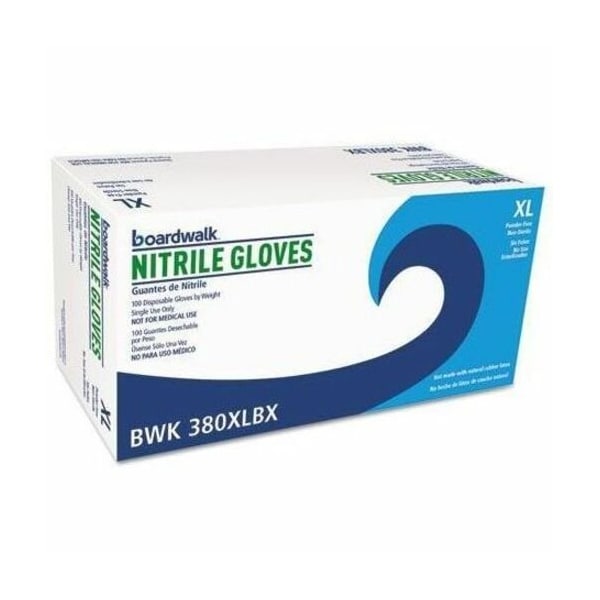 Boardwalk 380 Series, Disposable Gloves, 4 mil Palm, Nitrile, Powder-Free, XL, 100 PK, Blue 380XLBXA - main
