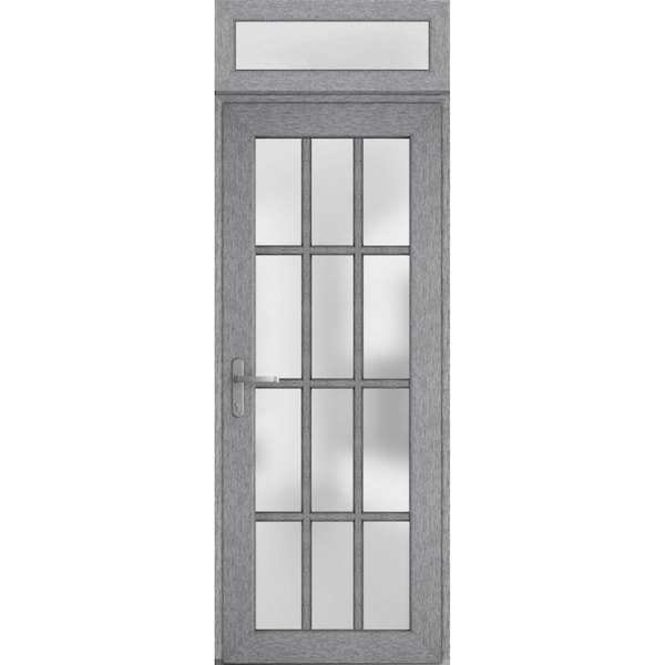 Vdomdoors Front Exterior Prehung FiberGlass Door Frosted Glass / Manux 8312 Grey Ash / Transom Window / Offic MANUX8312EXD-SS-W36 x H80+14-RH - main